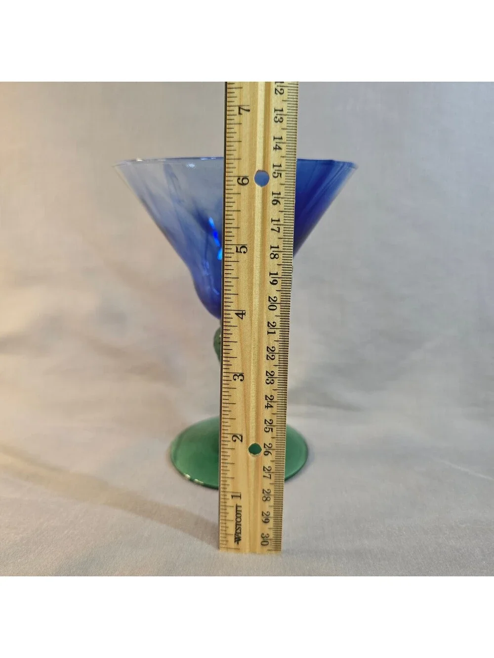 Vtg Libbey Marbelique Martini Glass Cobalt Blue Swirl Emerald Green Stem 6.5